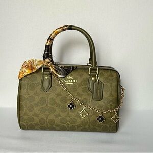 NWT Coach Rowan Satchel Bag olive /Gold Regular Size CV961